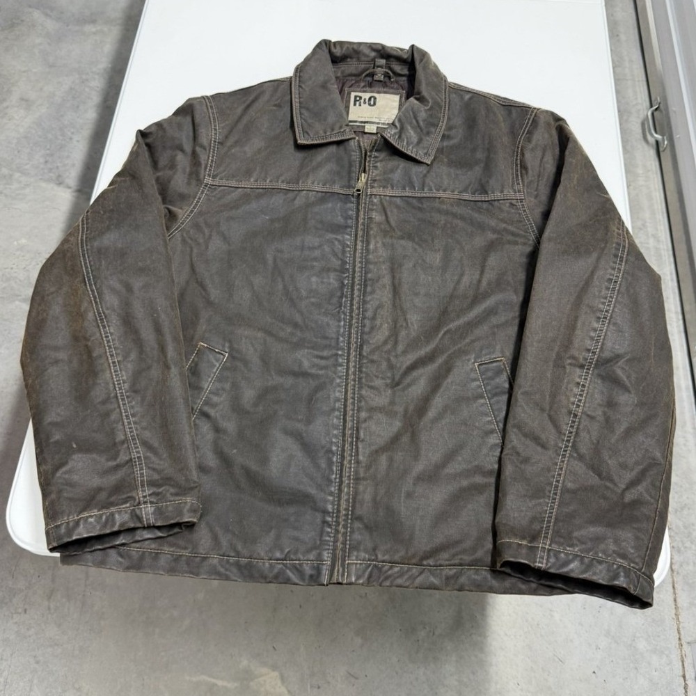 R&O Mens harrington Work Jacket Brown Lined Full Zip Heavyweight Coat L